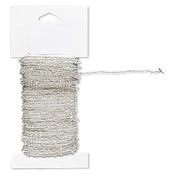 Beaded Wire, Pre-Strung Glass Seed Beads on Brass Wire, 15 Feet