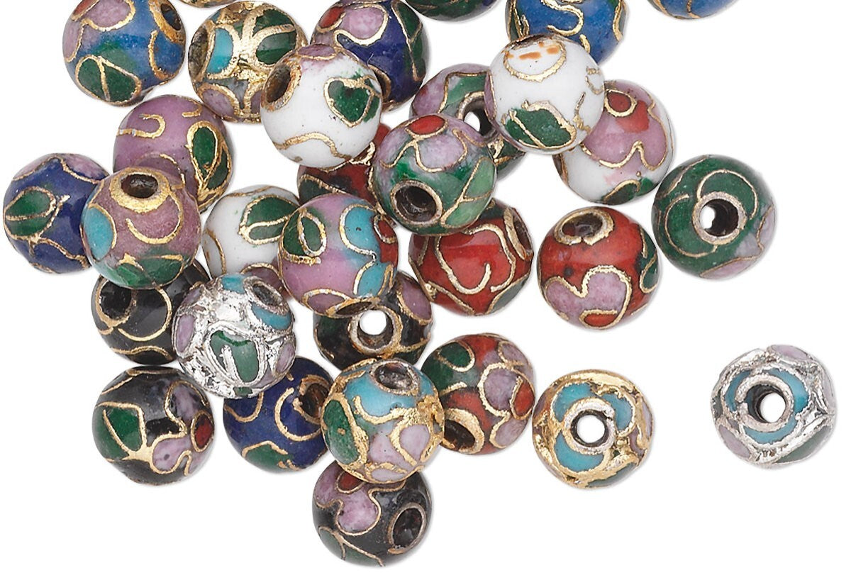 Multicolor Cloisonné 6mm Round Bead Mix, 36 pcs