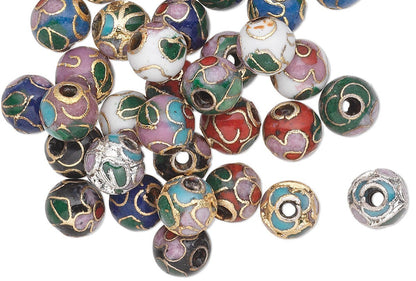 Multicolor Cloisonné 6mm Round Bead Mix, 36 pcs