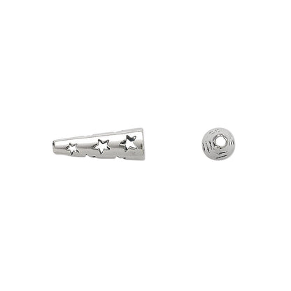 JBB Antiqued Sterling Silver Cone Bead Caps with Cutout Stars, 13.5x5mm, 2 pcs