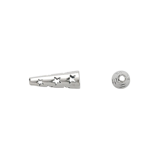 JBB Antiqued Sterling Silver Cone Bead Caps with Cutout Stars, 13.5x5mm, 2 pcs