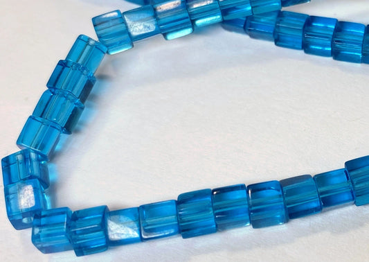 Dark Aqua Blue Transparent Glass Cube Beads, 4x4mm, 1 Strand (approx. 88)