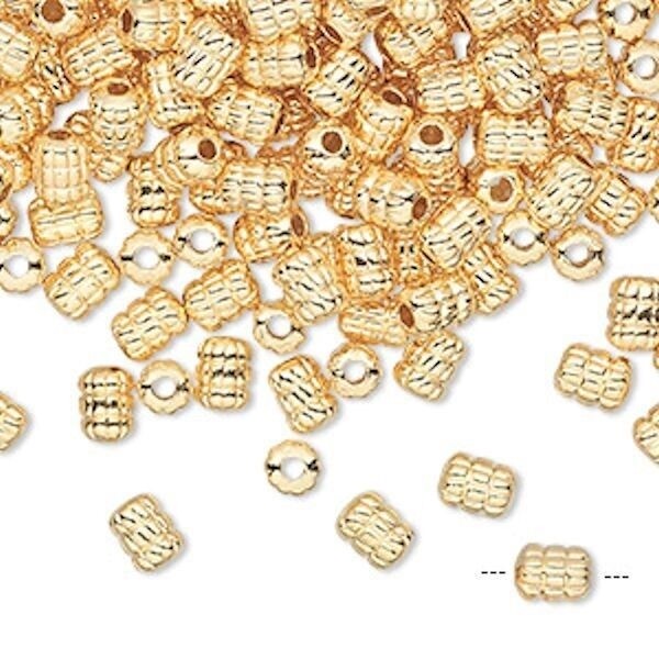Gold Plated Brass Ribbed Corrugated Tube Beads 5x4mm 1.8mm Hole (240 pc)