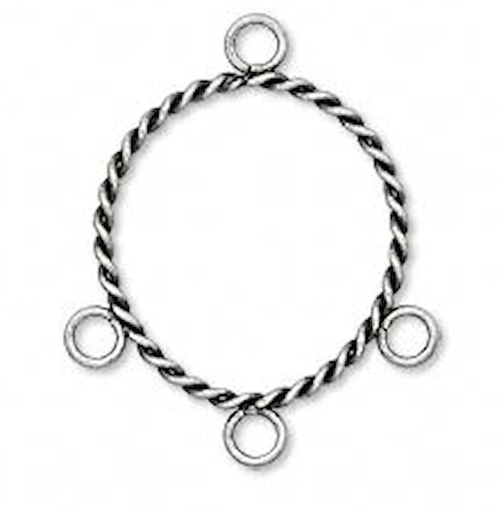 Antiqued Silver Plated Brass 21mm Rope Twist Round Connector with 3 Loops, 10 pcs