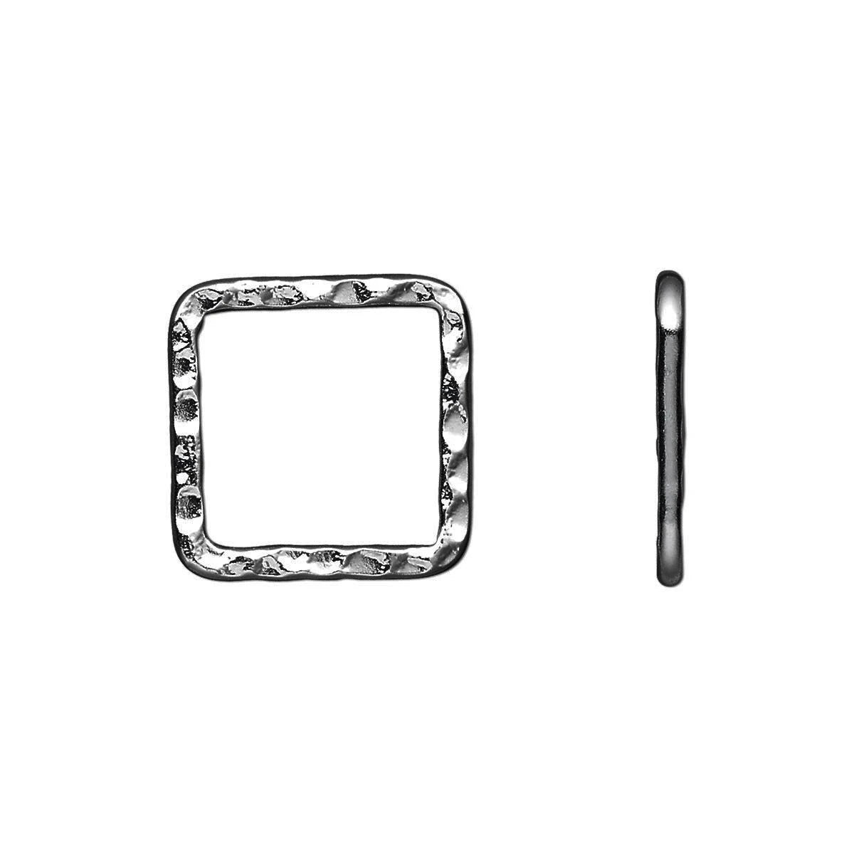 Gunmetal Steel Hammered Square Links, 16x16mm, Double-Sided, 10 pcs