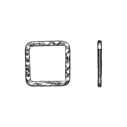Gunmetal Steel Hammered Square Links, 16x16mm, Double-Sided, 10 pcs