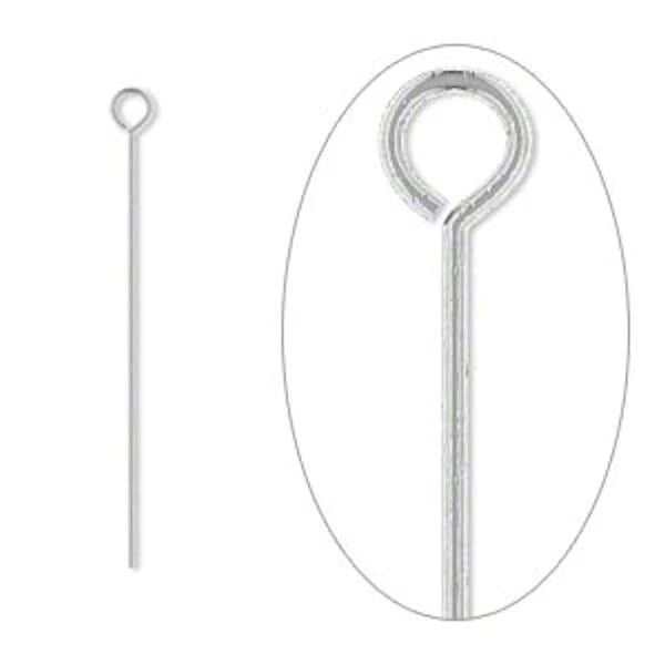 Silver Plated Brass Eye Pins, 24 Gauge (0.51mm), 1 Inch - 144 pcs