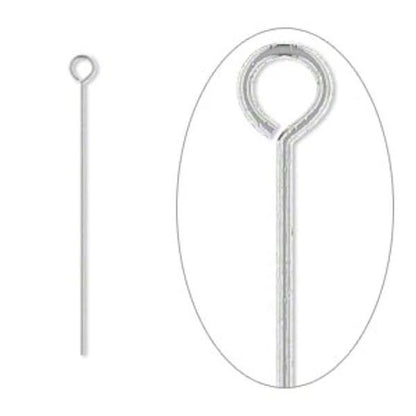 Silver Plated Brass Eye Pins, 24 Gauge (0.51mm), 1 Inch - 144 pcs