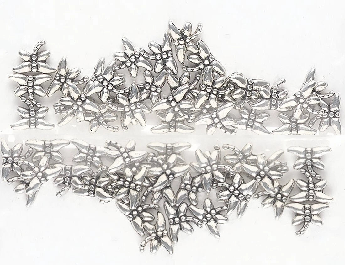 Antiqued Silver Pewter Double-Sided Dragonfly Beads, 8x6mm, 100 pcs