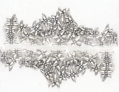 Antiqued Silver Pewter Double-Sided Dragonfly Beads, 8x6mm, 100 pcs