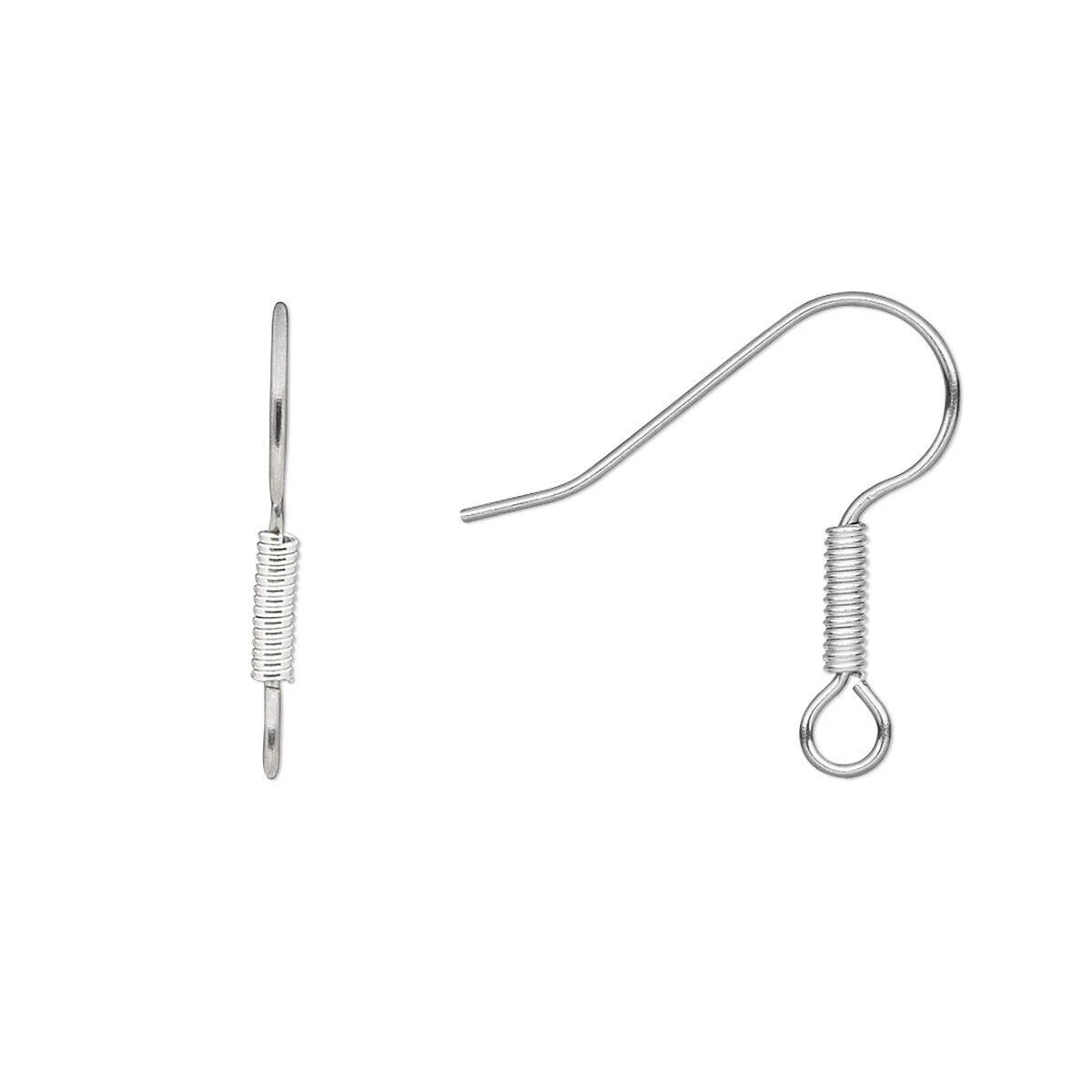 Stainless Steel Fishhook Ear Wires, 19mm, 21 Gauge, Silver Plated Brass Coil, 50 pcs