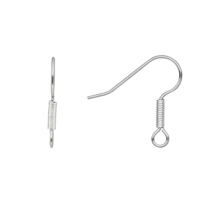 Stainless Steel Fishhook Ear Wires, 19mm, 21 Gauge, Silver Plated Brass Coil, 50 pcs