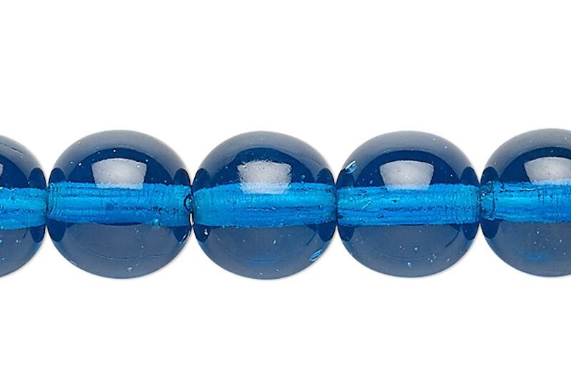 Czech Pressed Glass Transparent Dark Aqua Blue Round Beads 8mm (approx. 50 pc strand)