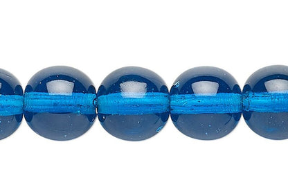 Czech Pressed Glass Transparent Dark Aqua Blue Round Beads 8mm (approx. 50 pc strand)