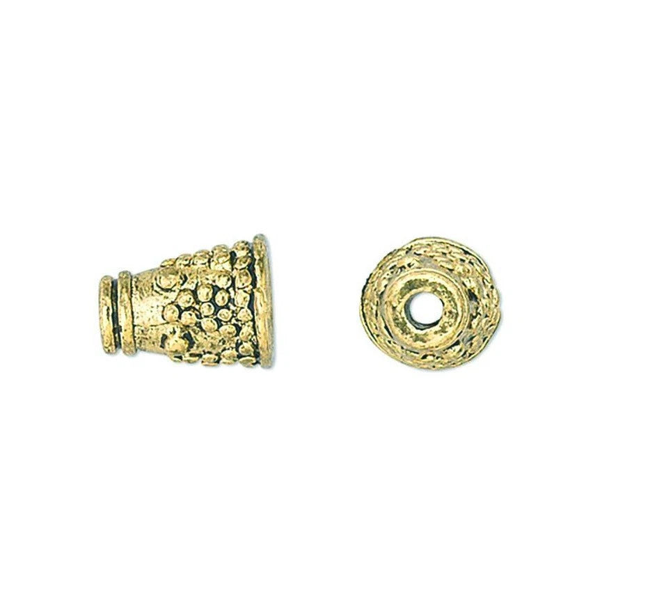 Antiqued Gold Pewter Dotted Cone Bead Caps, 7x5mm, 24 pcs