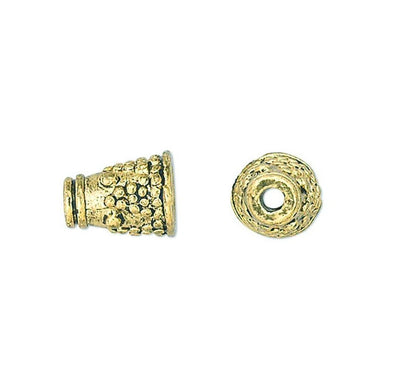 Antiqued Gold Pewter Dotted Cone Bead Caps, 7x5mm, 24 pcs