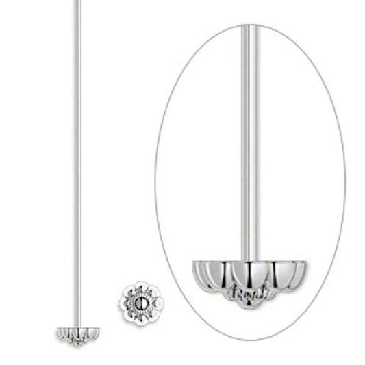 Sterling Silver Flower Head Pins, 21 Gauge, 2 Inches, Set of 4