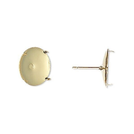 Gold-Plated Steel 14mm Pad Post Earstuds for Perforated Beading Discs, Pkg of 10 Pairs