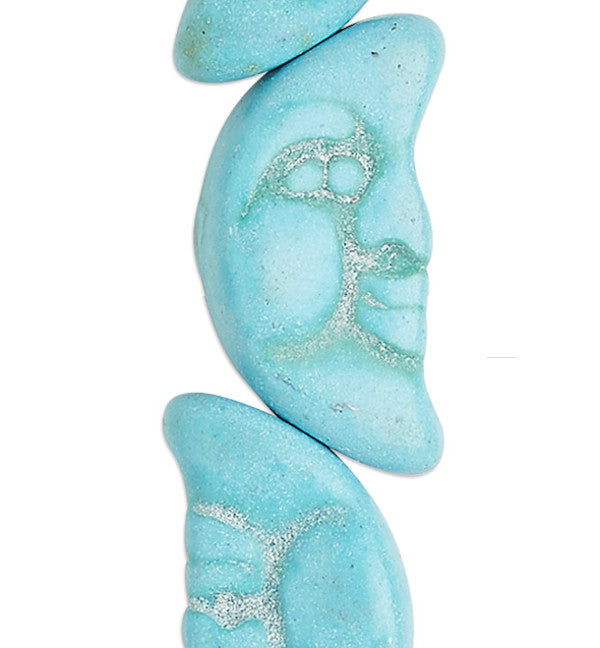 Light Blue Imitation Turquoise Double-Sided Moon Face Beads 18x9mm - 1 Strand (26 Pieces)