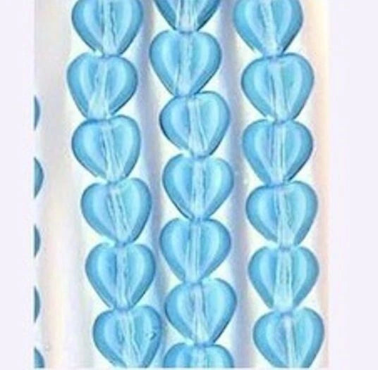 Czech Transparent Aquamarine Blue Pressed Glass Heart Beads, 6mm, 100 pcs