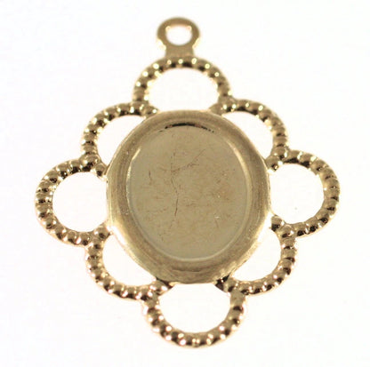 Gold-Plated Brass Oval Cabochon Drop Setting, 19x17mm (for 8x6mm Oval), 10 pcs
