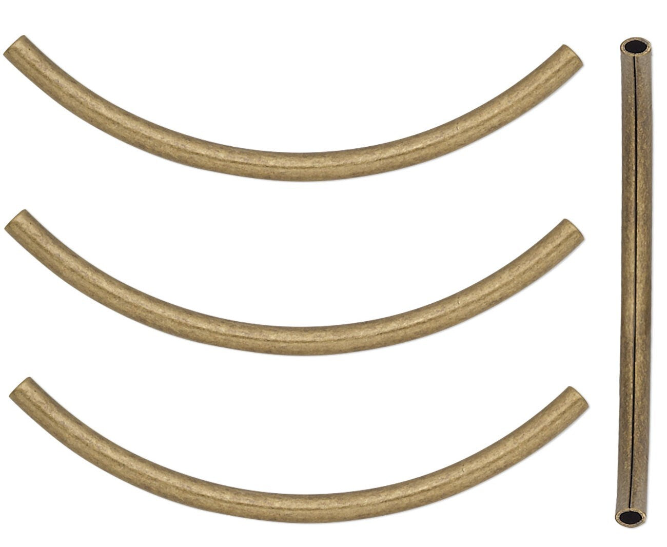 Antiqued Gold Plated Brass Curved Tube Beads 38x2mm, 50 pcs
