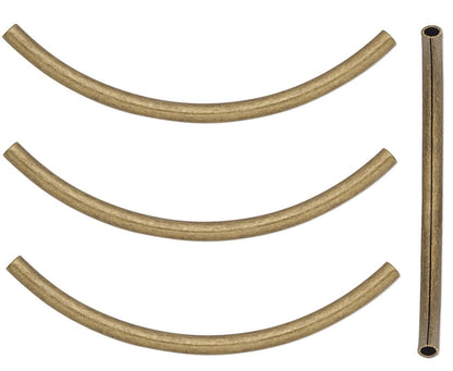 Antiqued Gold Plated Brass Curved Tube Beads 38x2mm, 50 pcs