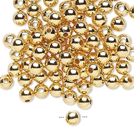 Gold Plated Brass Smooth Round Spacer Beads, 5mm