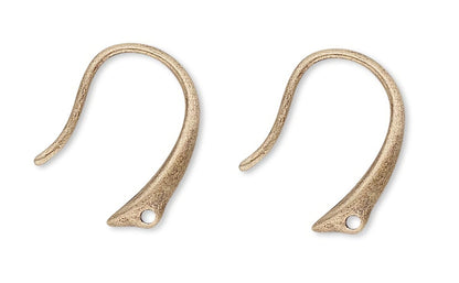 Antiqued Gold Plated Brass 14mm Fancy Fish Hook Ear Wires, Closed Loop