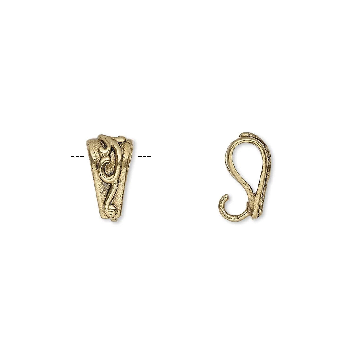 Antiqued Brass Triangle Swirl Slide-On Bails with Hidden Loop, 10x5mm, 2 pcs