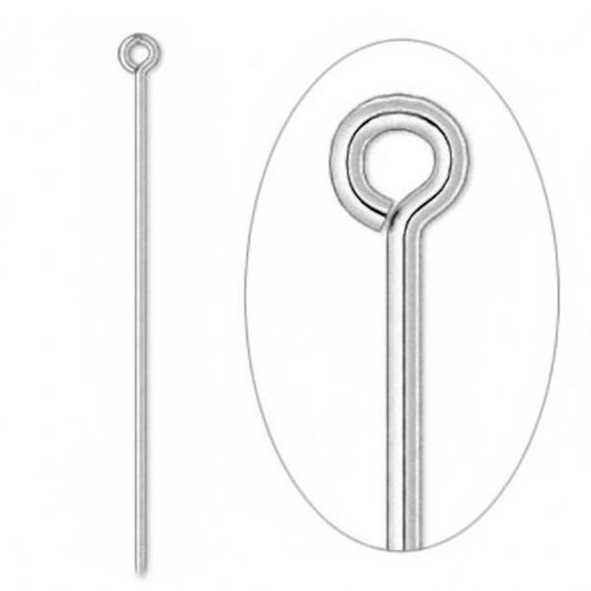 Silver Plated Brass Eye Pins, 3-1/2 inch, 21 Gauge, 100 pcs