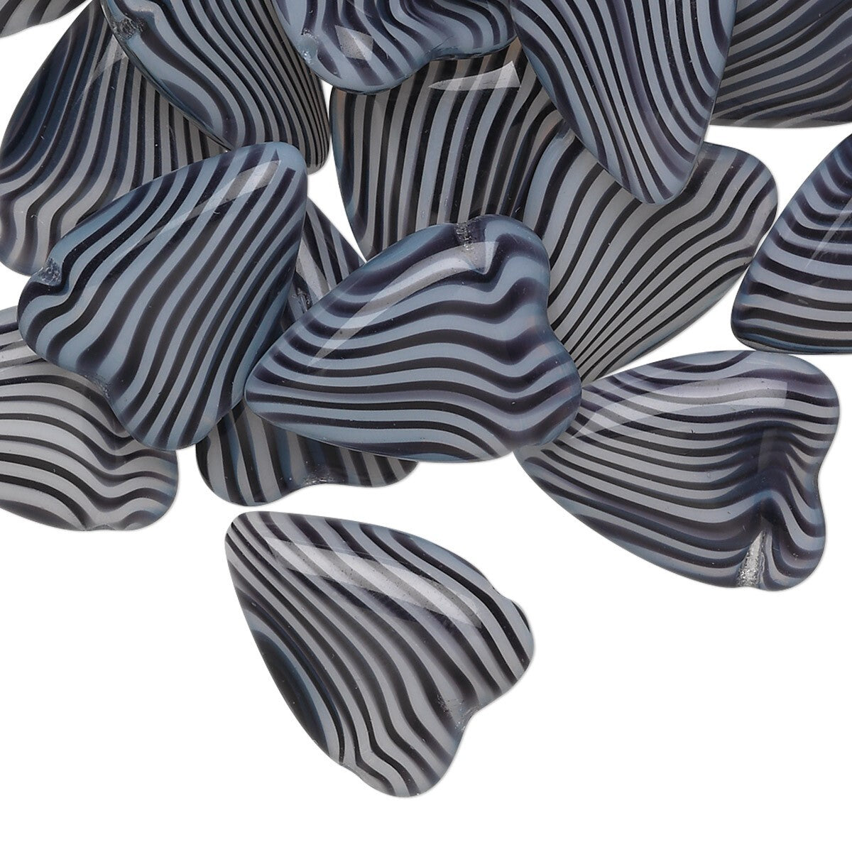 Czech Pressed Glass Black & White Zebra Heart Beads 18x13mm, 10 pcs