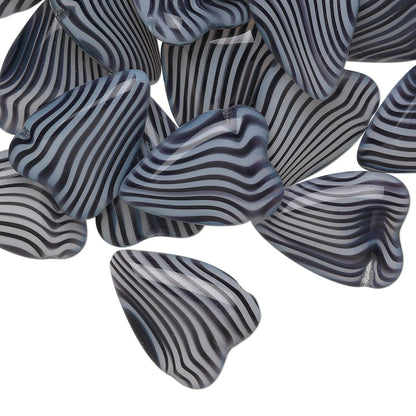 Czech Pressed Glass Black & White Zebra Heart Beads 18x13mm, 10 pcs