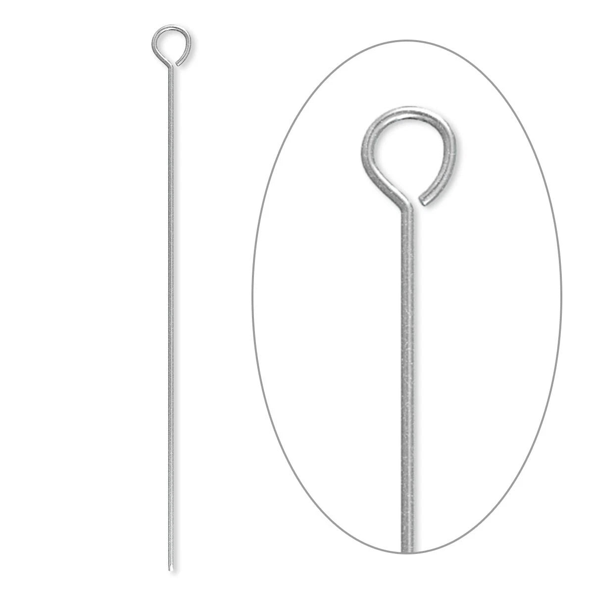 304 Stainless Steel Eye Pins, 21 Gauge (0.71mm), 2 Inch - 100 pcs