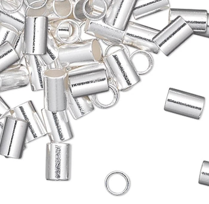 BeadSmith Silver Plated Tube Crimp Beads, 2.5x2.5mm 1.3mm ID - Pack of 300