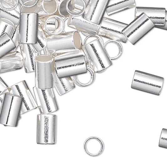 BeadSmith Silver Plated Tube Crimp Beads, 2.5x2.5mm 1.3mm ID - Pack of 300