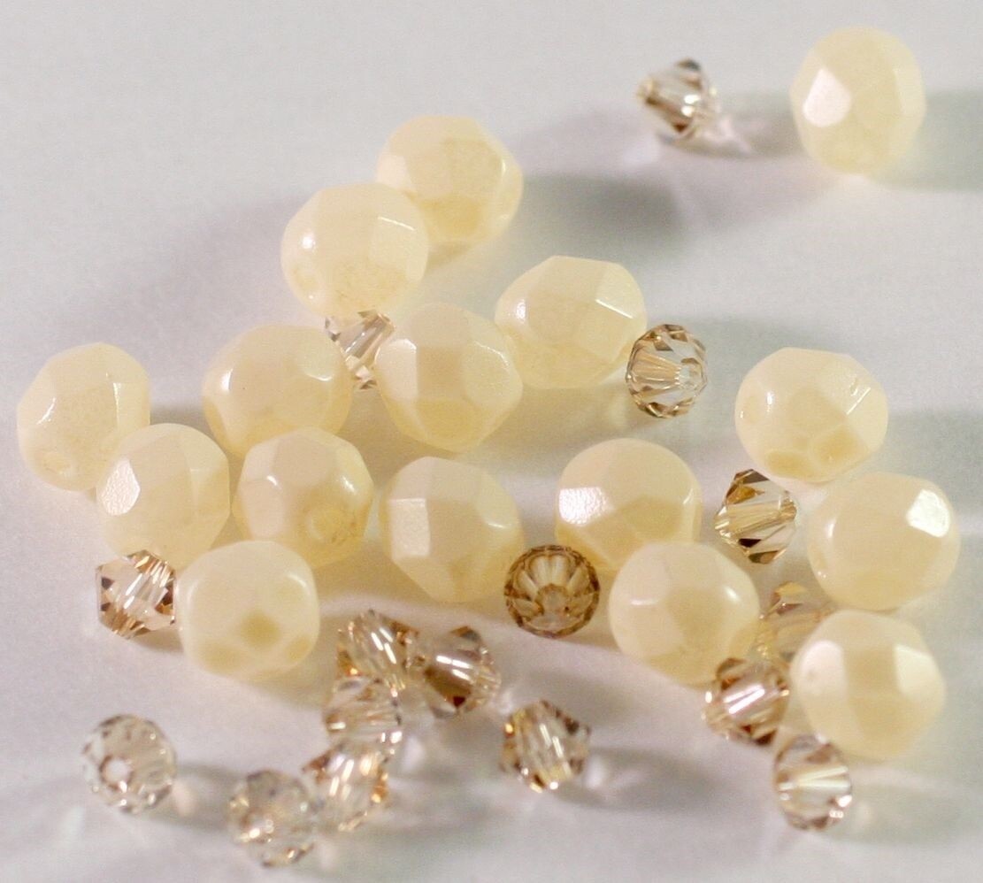 Czech Fire Polished & Swarovski Crystal Bead Mix, Jonquil/Light Colorado Topaz, 32 pcs