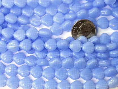 Czech Pressed Glass Opaque Light Blue Coral Sea Shell Beads, 9x9mm, 1 Strand (approx. 25)