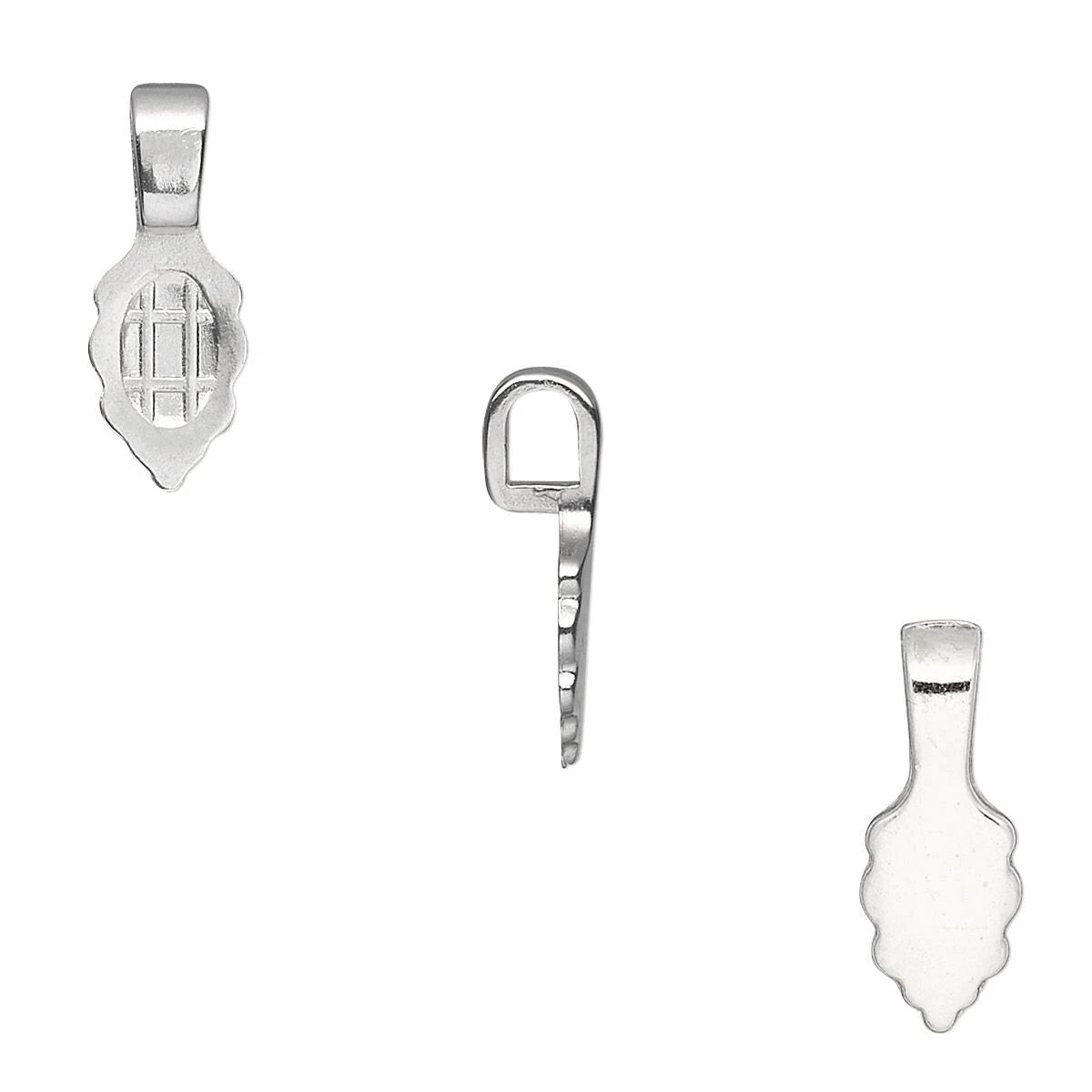 Aanraku Small Sterling Silver Plated Glue-On Leaf Bail, 16x5.5mm, 5 pcs