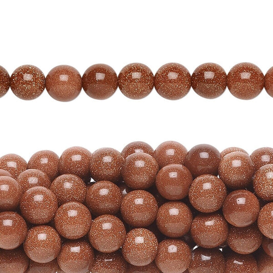 Beads, Brown Goldstone (Manmade) 8mm Round, 1 Strand (approx. 50 pcs)