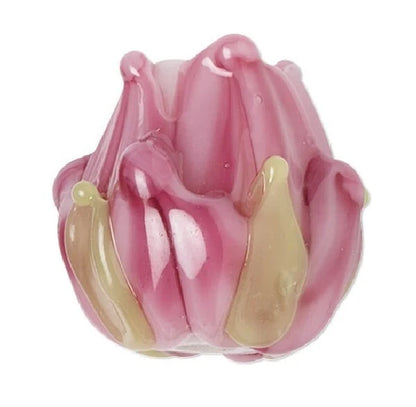 Lampwork Glass 3D Flower Beads, Pink & Light Green, 2 pcs