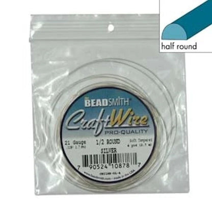 Silver Plated Half Round Non-Tarnish Copper Wire, 21 Gauge (0.72mm), 4 Yards