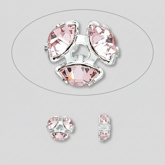 Swarovski Crystal Bead Caps, Light Rose Pink, Silver Plated Brass, 7mm, 4 pcs