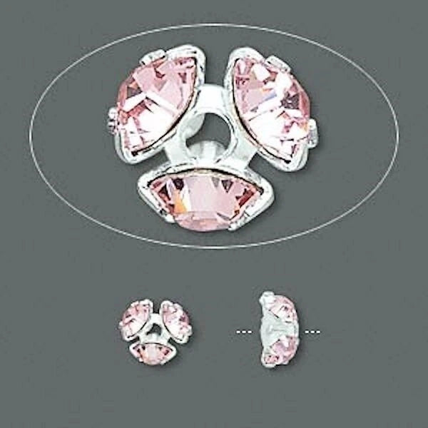 Swarovski Crystal Bead Caps, Light Rose Pink, Silver Plated Brass, 7mm, 4 pcs