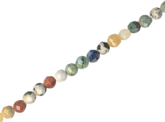 Beads, Mixed Gemstone 4mm Faceted Round, 1 Strand (approx. 92-112 pcs)