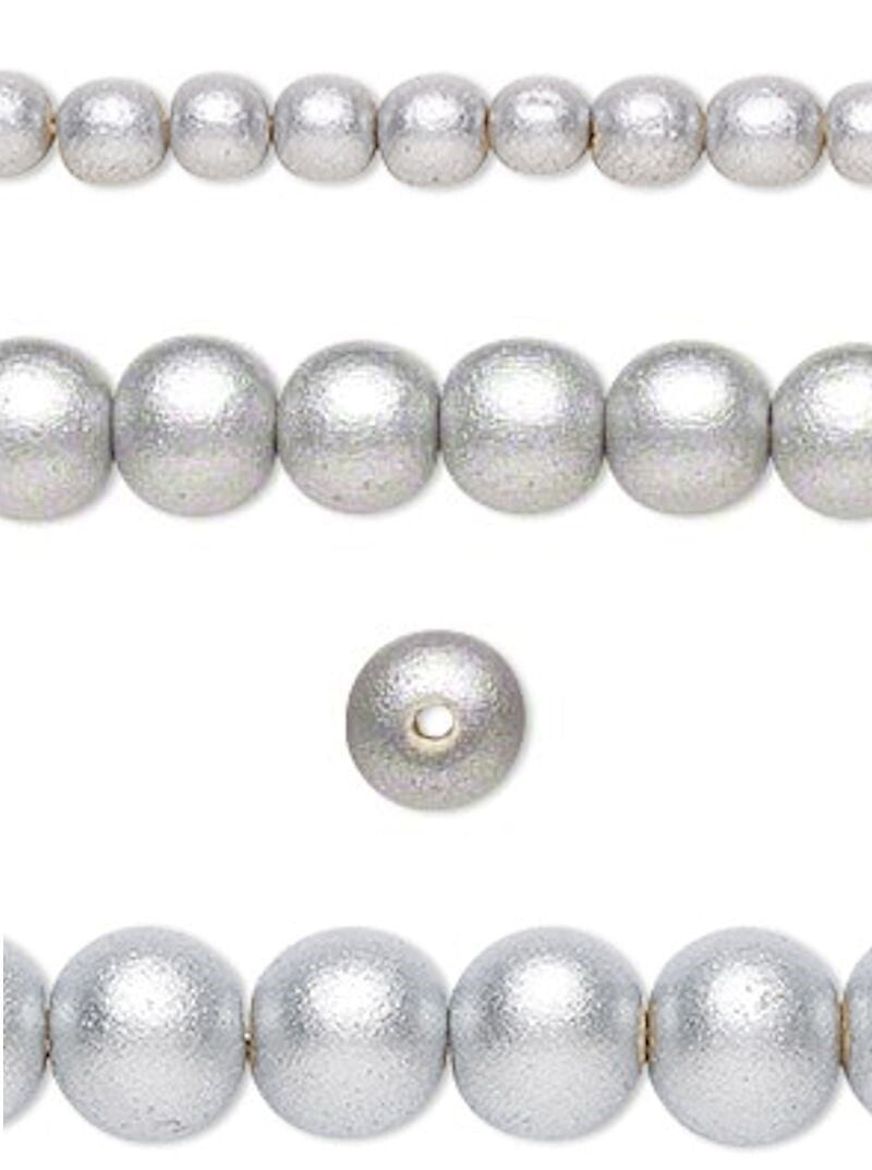 Metallic Silver Round Wood Beads 6mm 8mm or 10mm - 2 Strands