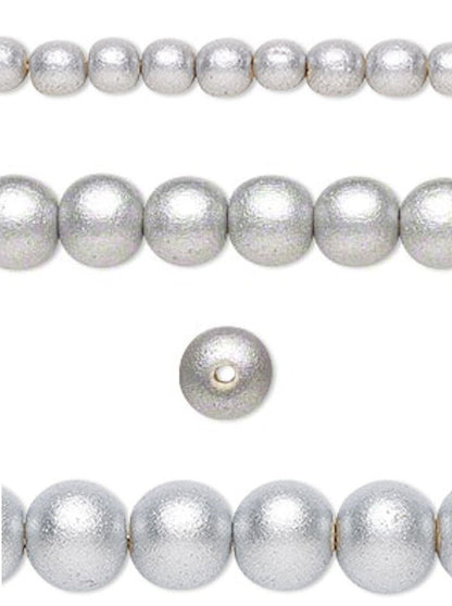 Metallic Silver Round Wood Beads 6mm 8mm or 10mm - 2 Strands