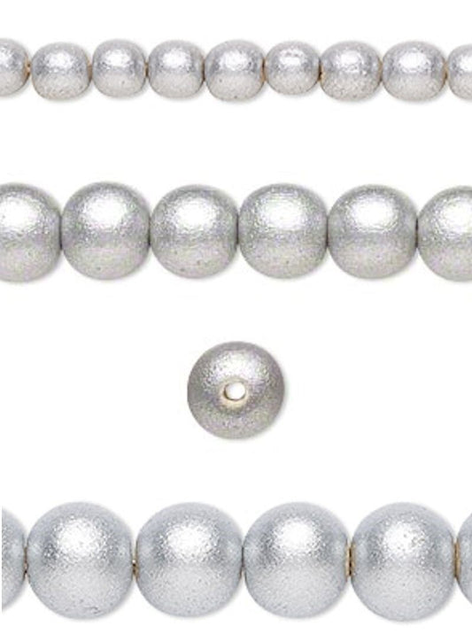 Metallic Silver Round Wood Beads 6mm 8mm or 10mm - 2 Strands