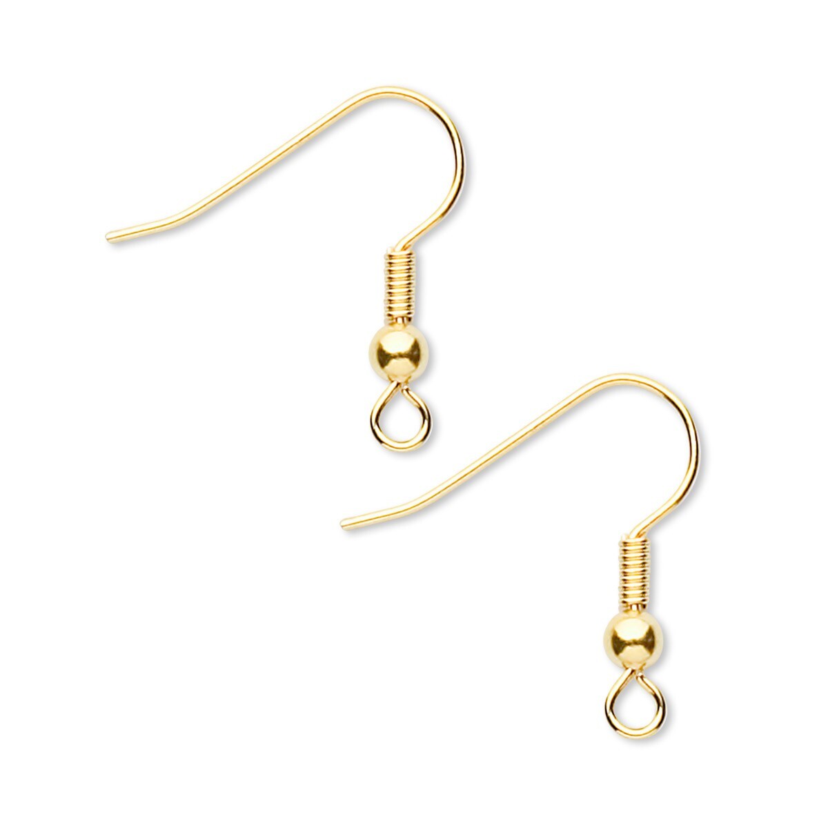 Fishhook Ear Wires, Gold Finished Brass, 19mm with Ball & Coil, 21 Gauge