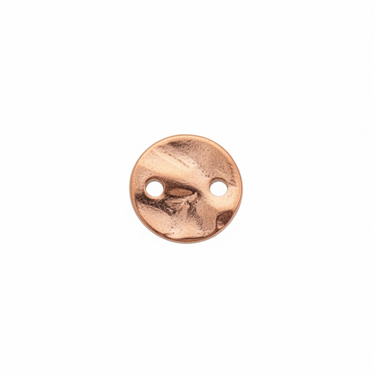 Copper Plated Hammered Round Disc 2-Hole Connectors, 10mm, 12 pcs